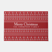 Retro Red Reindeer Aangepast kerstfeest Deurmat (Voorkant)