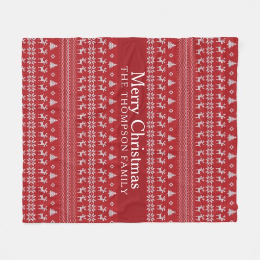 Retro Red Reindeer Aangepast kerstfeest Fleece Deken (Voorkant (Horizontaal))