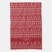 Retro Red Reindeer Monogram Nostalgische Kerstmis Theedoek (Verticaal)