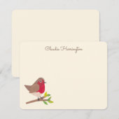 Retro Red Robin -geïnspireerde hand-geïllustreerd Notitiekaartje (Voorkant / Achterkant)