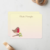 Retro Red Robin -geïnspireerde hand-geïllustreerd Notitiekaartje (Voorkant / Achterkant in situ)