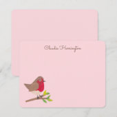 Retro Red Robin Hand-Illustrated Pastel Pink Notitiekaartje (Voorkant / Achterkant)