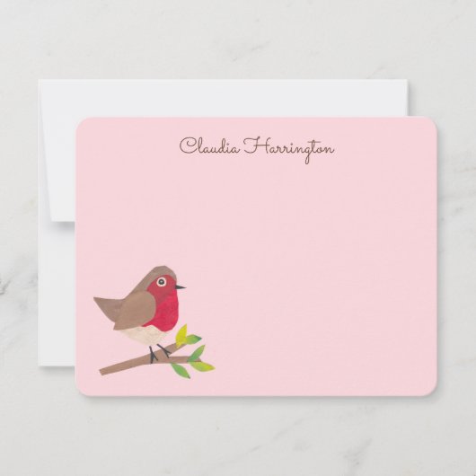 Retro Red Robin Hand-Illustrated Pastel Pink Notitiekaartje (Voorkant)