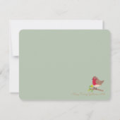 Retro Red Robin Hand-Illustrated Sage Green Notitiekaartje (Achterkant)
