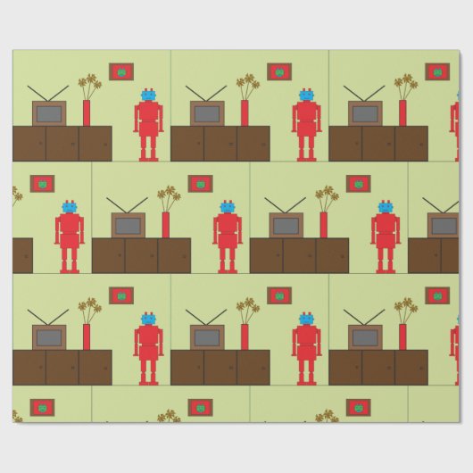 Retro Red Robot Cadeaupapier (Vlak)