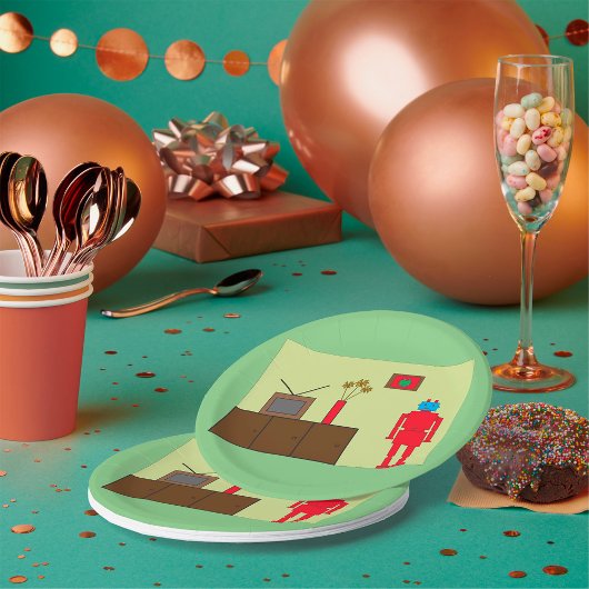 Retro Red Robot Papieren Bordje