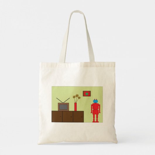 Retro Red Robot Tote Bag (Achterkant)