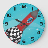 Retro Red Rocket Ship in Space Galactic Grote Klok (Voorkant)