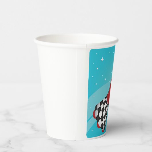 Retro Red Rocket Ship in Space Galactic Papieren Bekers (Rechts)