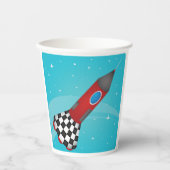 Retro Red Rocket Ship in Space Galactic Papieren Bekers (Voorkant)