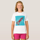 Retro Red Rocket Ship in Space Galactic T-shirt (Voorkant volledig)