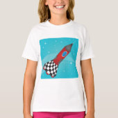 Retro Red Rocket Ship in Space Galactic T-shirt (Voorkant)