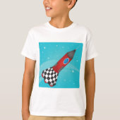 Retro Red Rocket Ship in Space Galactic T-shirt (Voorkant)