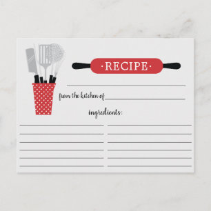 Retro Red Rolling Pin Kitchen Tools Recipcard Briefkaart