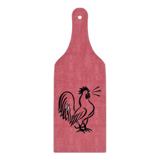 RETRO RED ROOSTER CUTTING BOARD PADDLE SNIJPLANK (Voorkant)