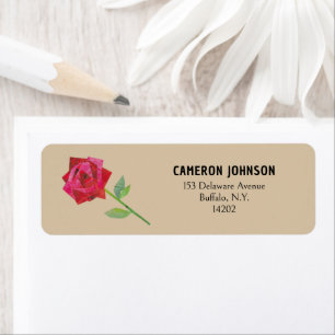 Retro Red Rose Kraft Taupe Romantisch retouradres Etiket