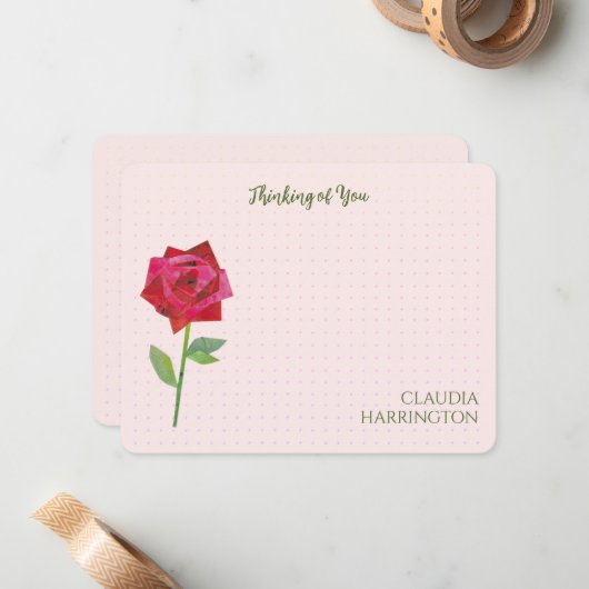 Retro Red Rose Originele Collage Art MidCentury Notitiekaartje (Voorkant / Achterkant in situ)