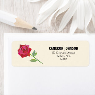 Retro Red Rose Schattige Romantisch Retouradres Etiket