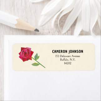 Retro Red Rose Schattige Romantisch Retouradres Etiket