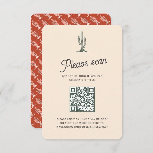 Retro Red Saguaro Cacti Desert Wedding QR Code RSVP Kaartje (Voorkant / Achterkant)