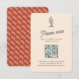 Retro Red Saguaro Cacti Desert Wedding QR Code RSVP Kaartje