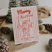 Retro Red Santa Champagne Kerstmisfoto Feestdagenkaart