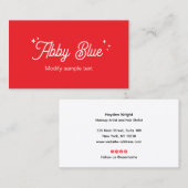 Retro Red Script Font Stars Visitekaartje (Voorkant / Achterkant)