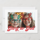 Retro Red Script Glory To God One Photo Christmas  Feestdagenkaart (Voorkant)