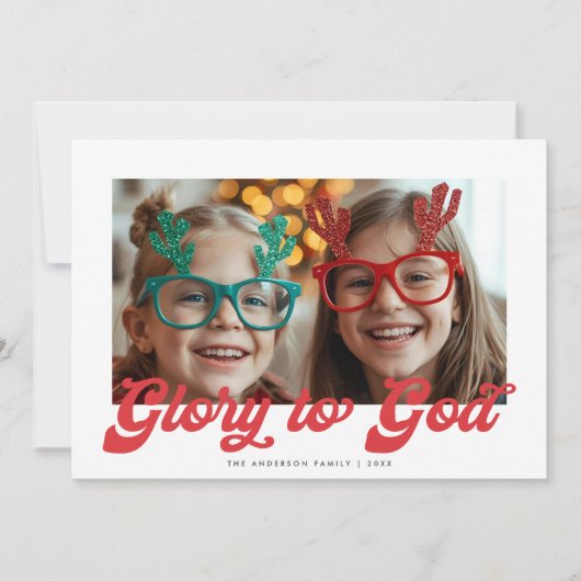 Retro Red Script Glory To God One Photo Christmas  Feestdagenkaart (Voorkant)