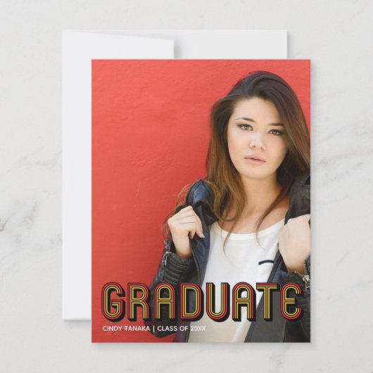 Retro Red Script Uniek Afstuderen foto-Afstuderen Aankondiging (Voorkant)