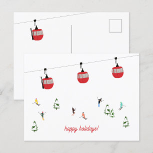 Retro Red Ski Gondola Lift Vakantie Briefkaart