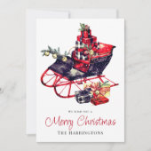  Retro Red Sleigh Kerst Wenskaart (Voorkant)