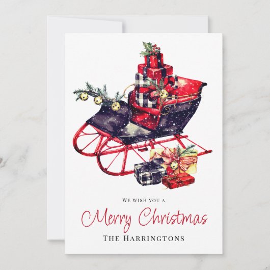 Retro Red Sleigh Kerst Wenskaart (Voorkant)