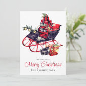  Retro Red Sleigh Kerst Wenskaart (Staand voorkant)