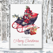  Retro Red Sleigh Kerst Wenskaart
