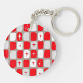 Retro Red Starbursts Acrylische Sleutelhanger (Achterkant)