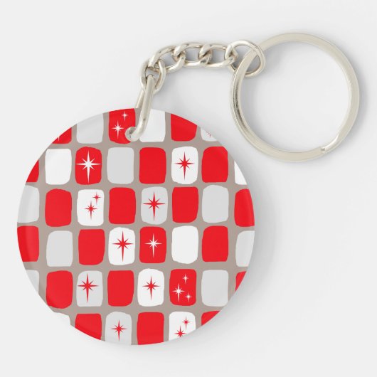 Retro Red Starbursts Acrylische Sleutelhanger (Achterkant)