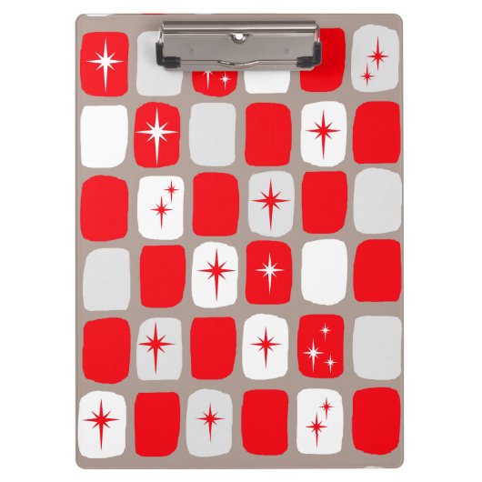 Retro Red Starbursts Clipboard Klembord (Voorkant)