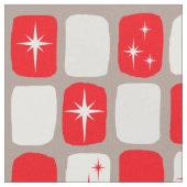 Retro Red Starbursts Combed Cotton Fabric. Stof (Close Up)