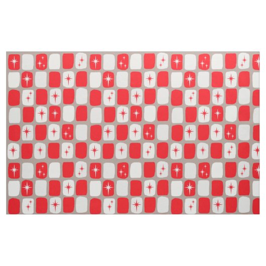 Retro Red Starbursts Combed Cotton Fabric. Stof (Fat Quarter)