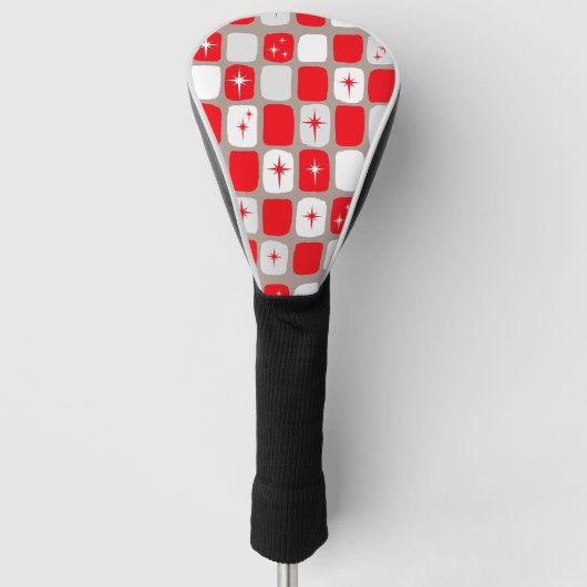 Retro Red Starbursts Driver Hoesje Golfheadcover (Voorkant)