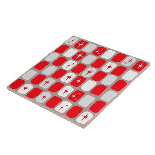 Retro Red Starbursts keramische tegel Tegeltje (Zijkant)