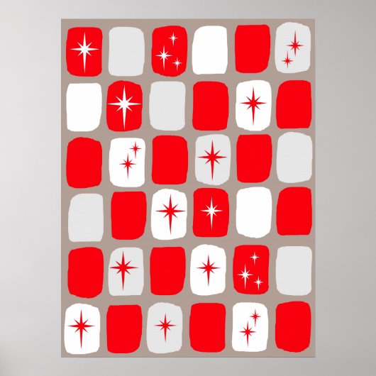 Retro Red Starbursts Poster (Voorkant)