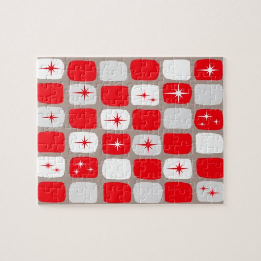 Retro Red Starbursts Puzzle Legpuzzel (Horizontaal)