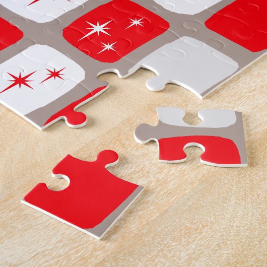 Retro Red Starbursts Puzzle Legpuzzel (Zijkant)