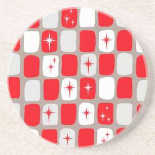Retro Red Starbursts Sandstone Drink Onderzetter
