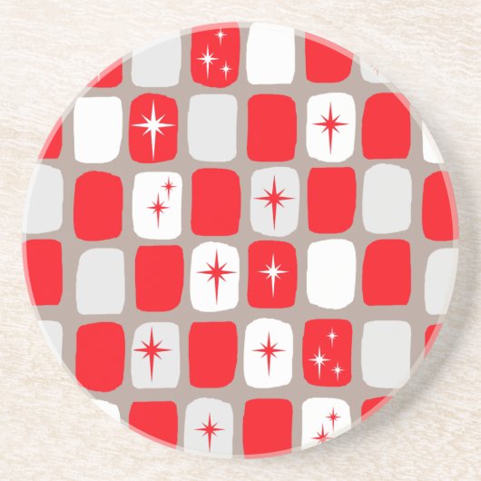 Retro Red Starbursts Sandstone Drink Onderzetter (Voorkant)