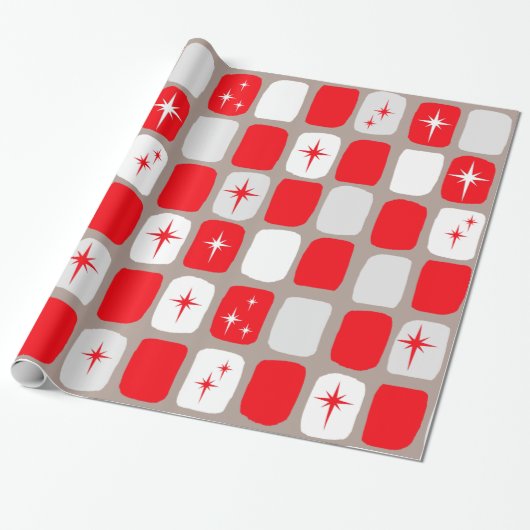 Retro Red Starbursts Verpakking papier (grote afdr (Uitgerold)