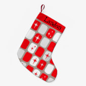 Retro Red Starburts kerststoppingen Kleine Kerstsok (Voorkant (Hangend))