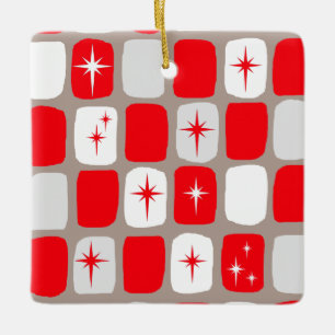 Retro Red Starburts kerstversiering Keramisch Ornament
